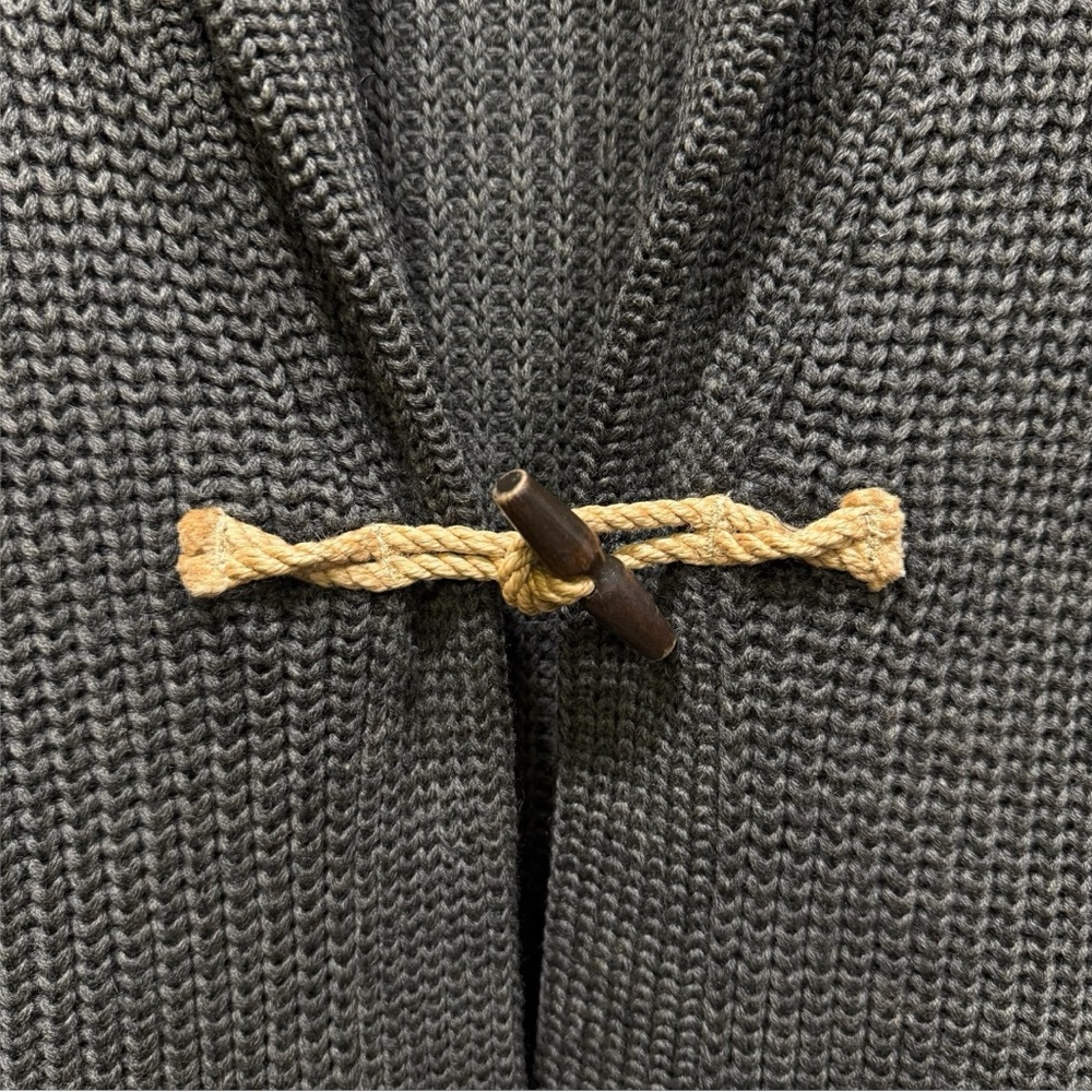 J. Crew Chunky 100% Wool Ribbed Toggle Closures Shawl Collar Cardigan Sz M Green - Picture 6 of 10